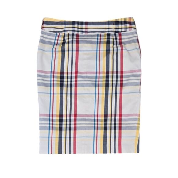 Tommy Hilfiger Preppy Pencil Skirt Cream Plaid Lined Size 8 - Picture 2 of 8